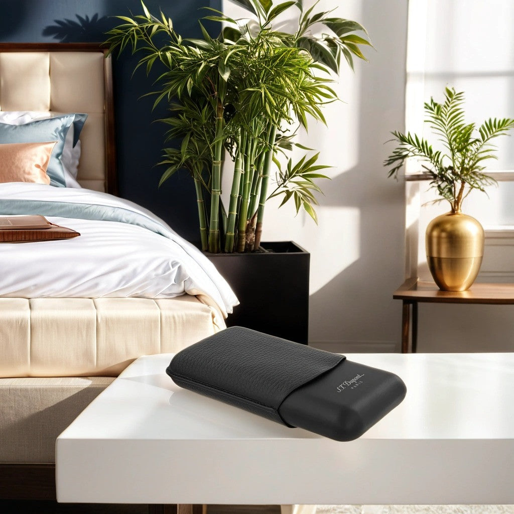 S.T. Dupont Leather and Matte Black Metal 3-Finger Hard Cigar Cases - Black and Matte Black - Lifestyle