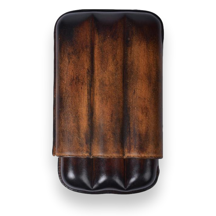 Elie Bleu Brown Havana Patina 2-3 Cigar Leather Case