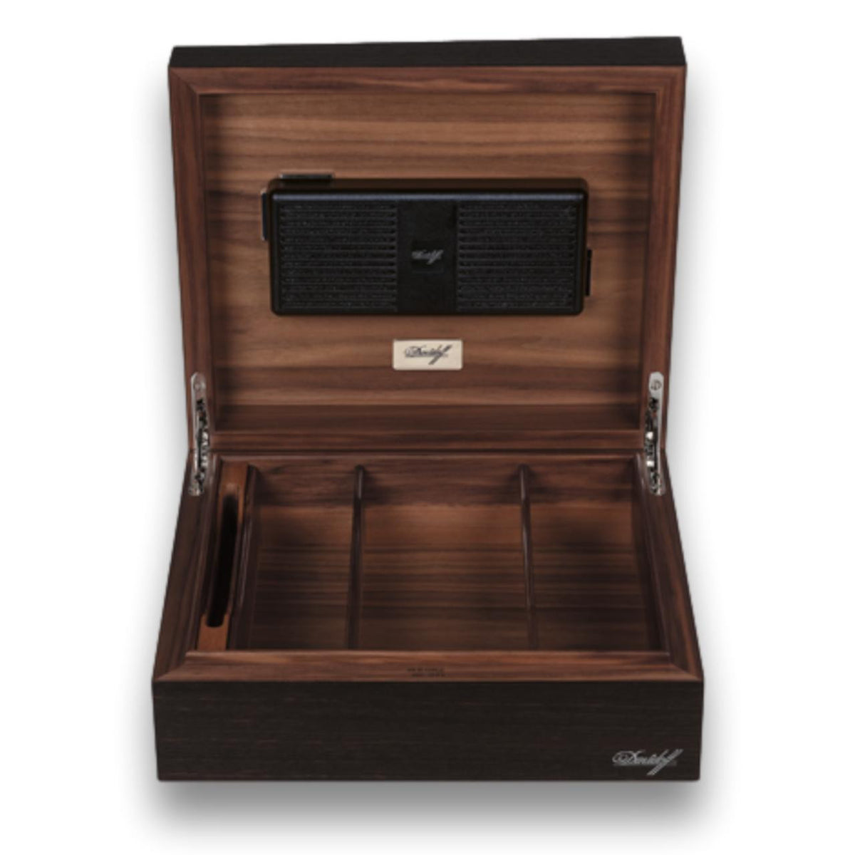 Davidoff Air De Famille Series I Smoked Oak Primos Matt 35-Cigar Desktop Humidors - Lid Flipped Open