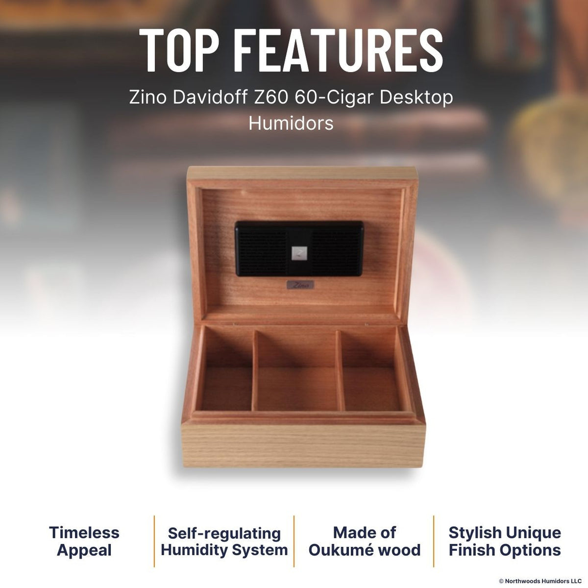 Zino Davidoff Z60 60-Cigar Desktop Humidors - Oak - Top Features