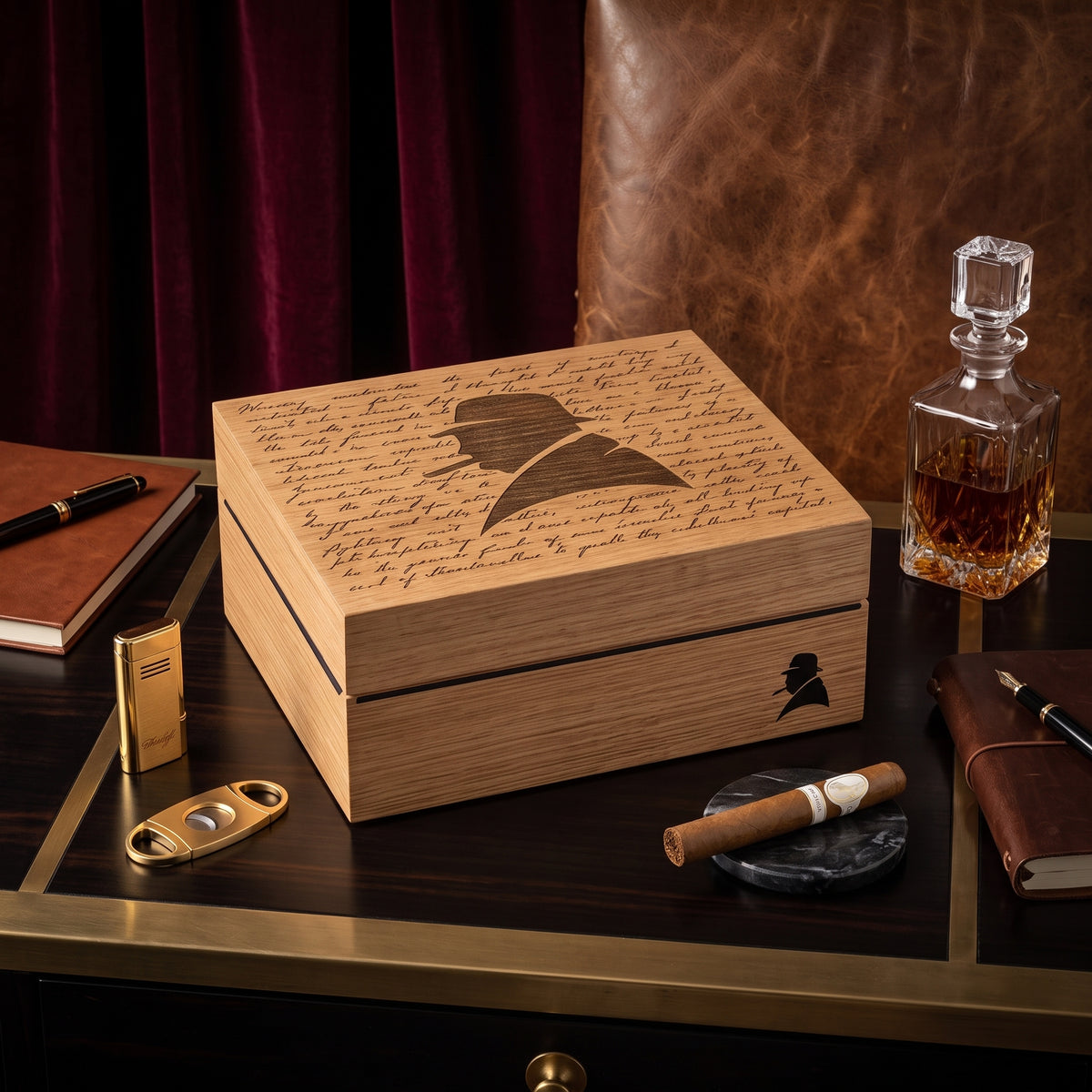 Davidoff Winston Churchill Primos The Raconteur 25 - 35 Cigar Desktop Humidor - Lifestyle Image