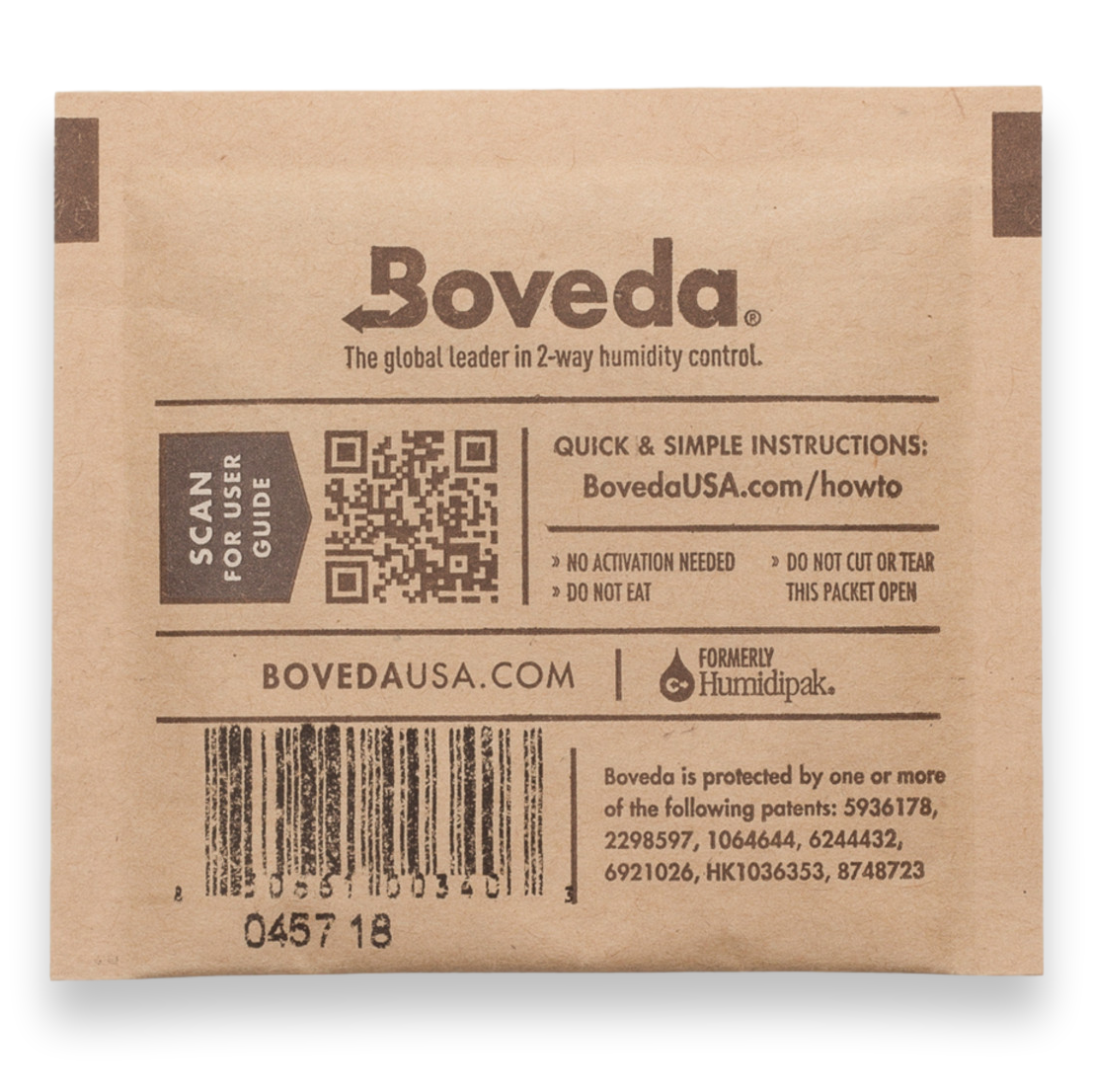 Boveda 62% Humidity Packs - 10-Count, Small 8g - Exterior Back Side