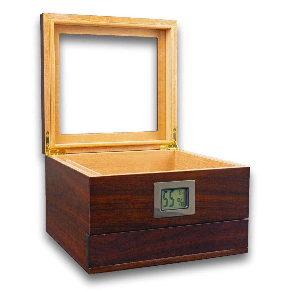 Craftsmans Bench Vista 30-Cigar Desktop Humidor - Lid Flipped Open