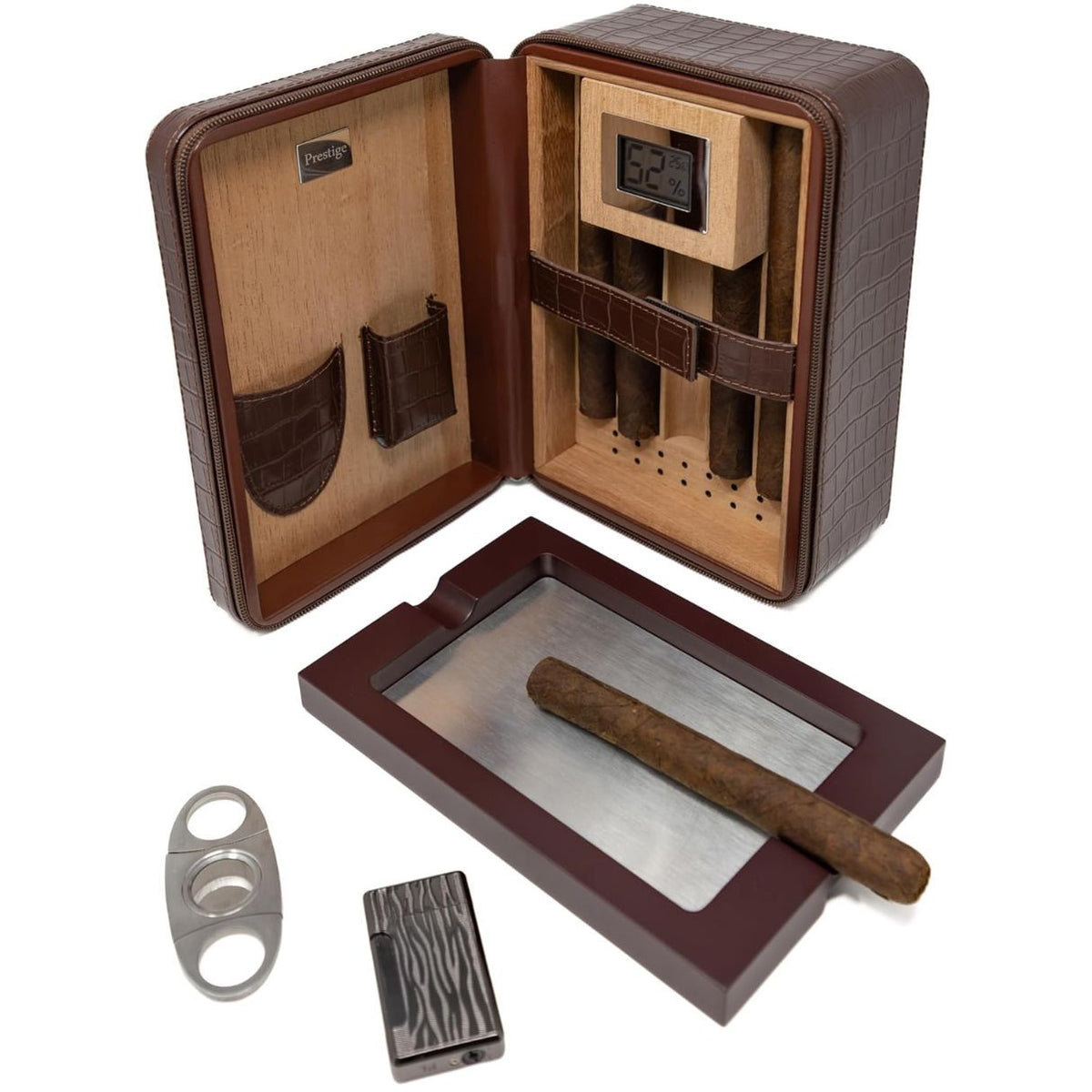 Prestige Manhattan XL Leather 20-Finger Hard Cigar Cases - Brown - Interior Details