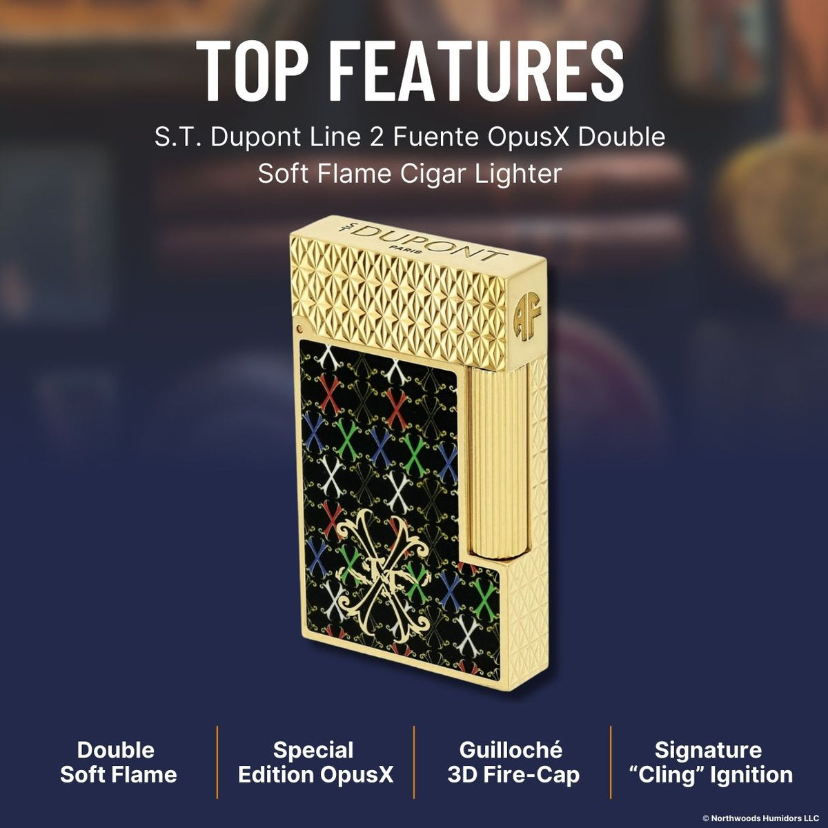 S.T. Dupont Line 2 Fuente OpusX Double Soft Flame Cigar Lighter - Top Features