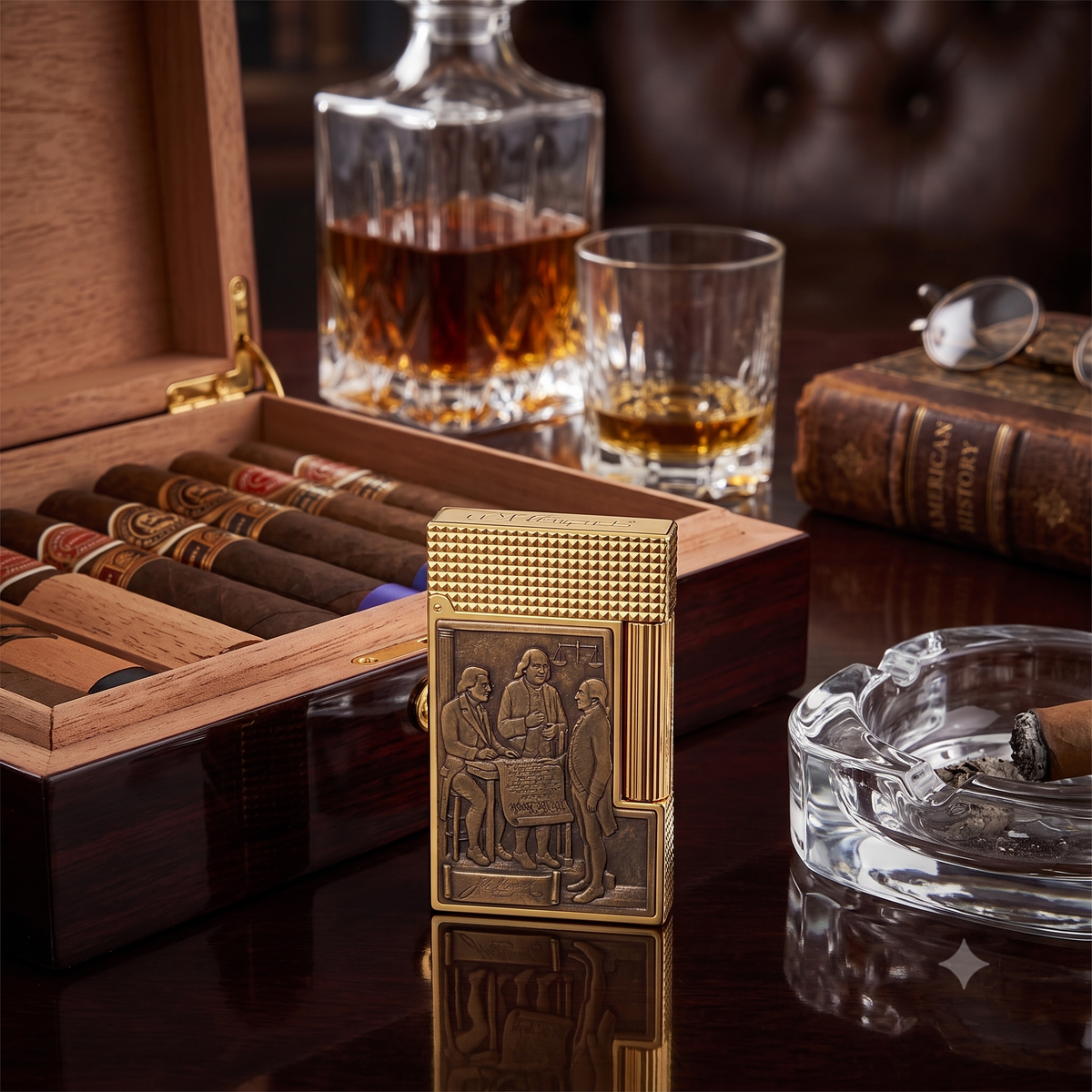 S.T. Dupont Line 2 250th Anniversary Haute Creation We The People Perfect Ping Double Soft Flame Cigar Lighter - Lifestyle Image