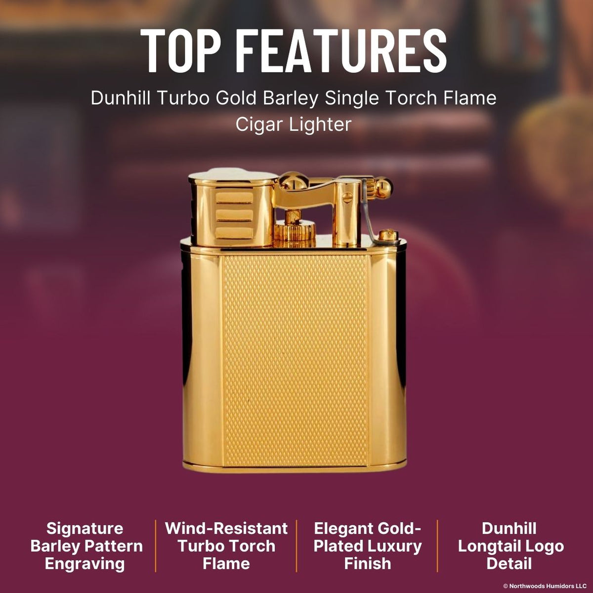 Dunhill Turbo Gold Barley Single Torch Flame Cigar Lighter -Top Features