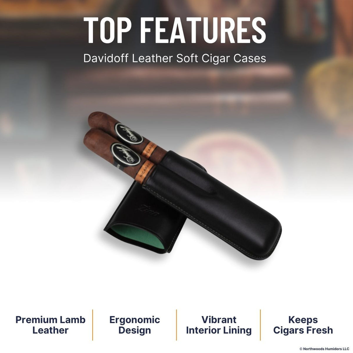 Davidoff Leather Soft Cigar Cases - Black & Mint R-2-Finger - Top Features