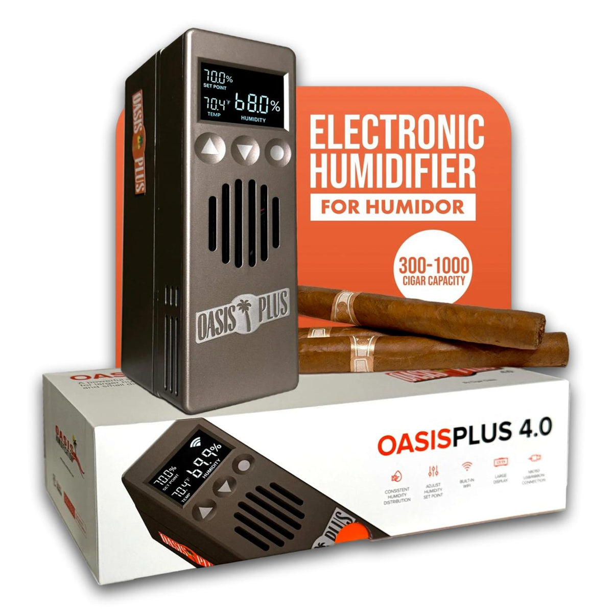 Cigar Oasis Plus 4.0 Electronic Humidifier - Image with box
