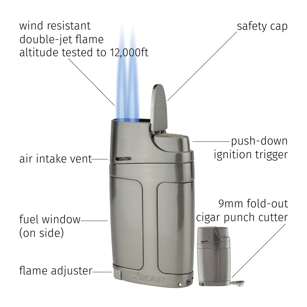 Xikar ELX Torch Flame Double Jet Cigar Lighter - G2 - Top Features