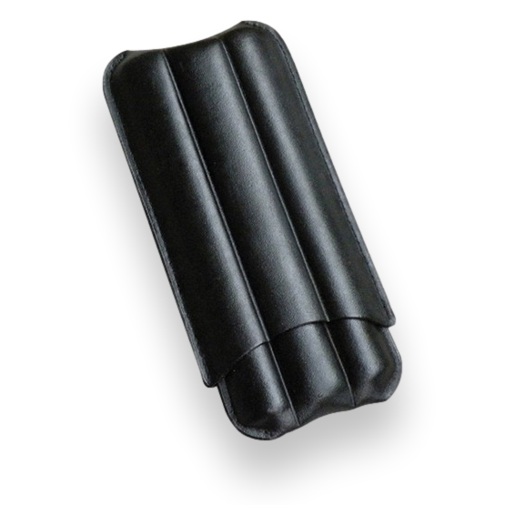 Prestige Black Leather 3-Finger Cigar Case - Exterior Front