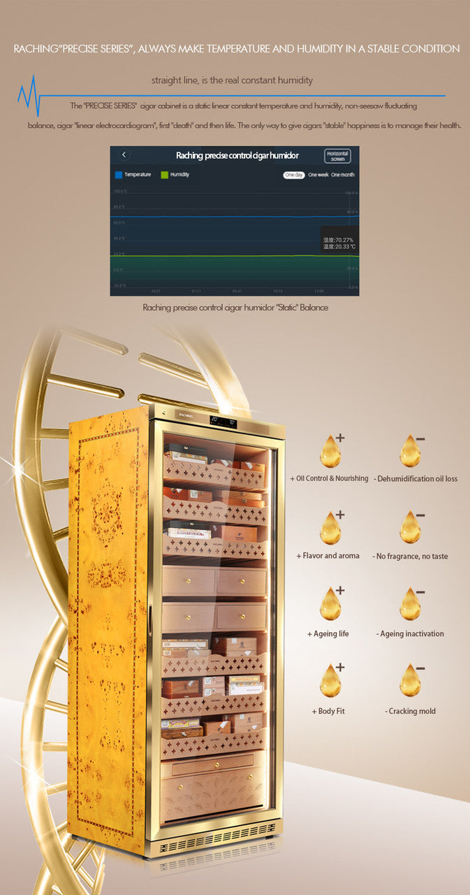 Raching MON5800A Climate Control Gold Burl 4,000-Cigar Electric Humidor - Specifications