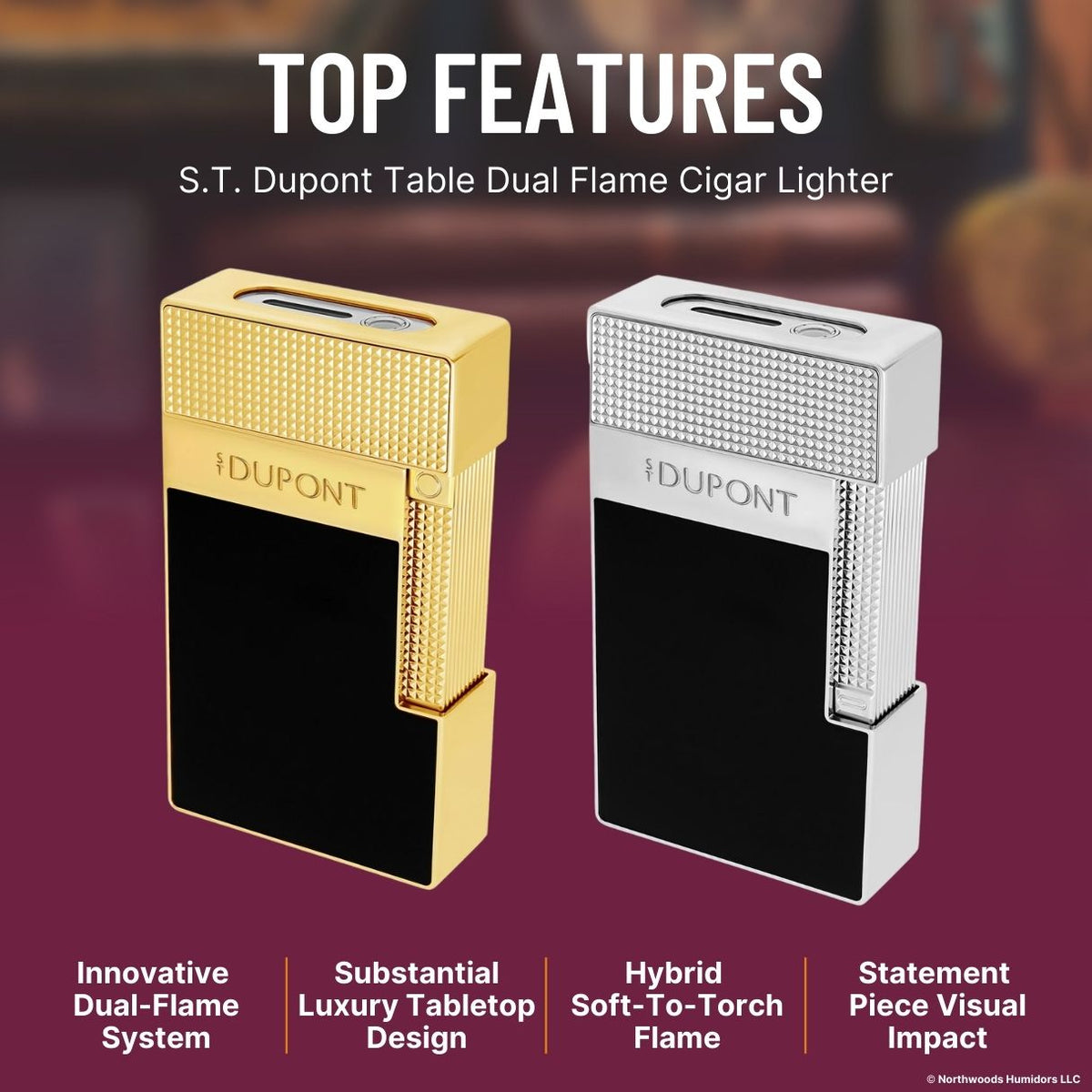 S.T. Dupont Table Dual Flame Cigar Lighter - Top Features