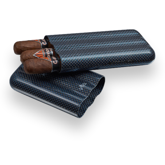 Visol Blue Kevlar and Carbon Fiber 3-Finger Cigar Case - Interior Front with Cigars