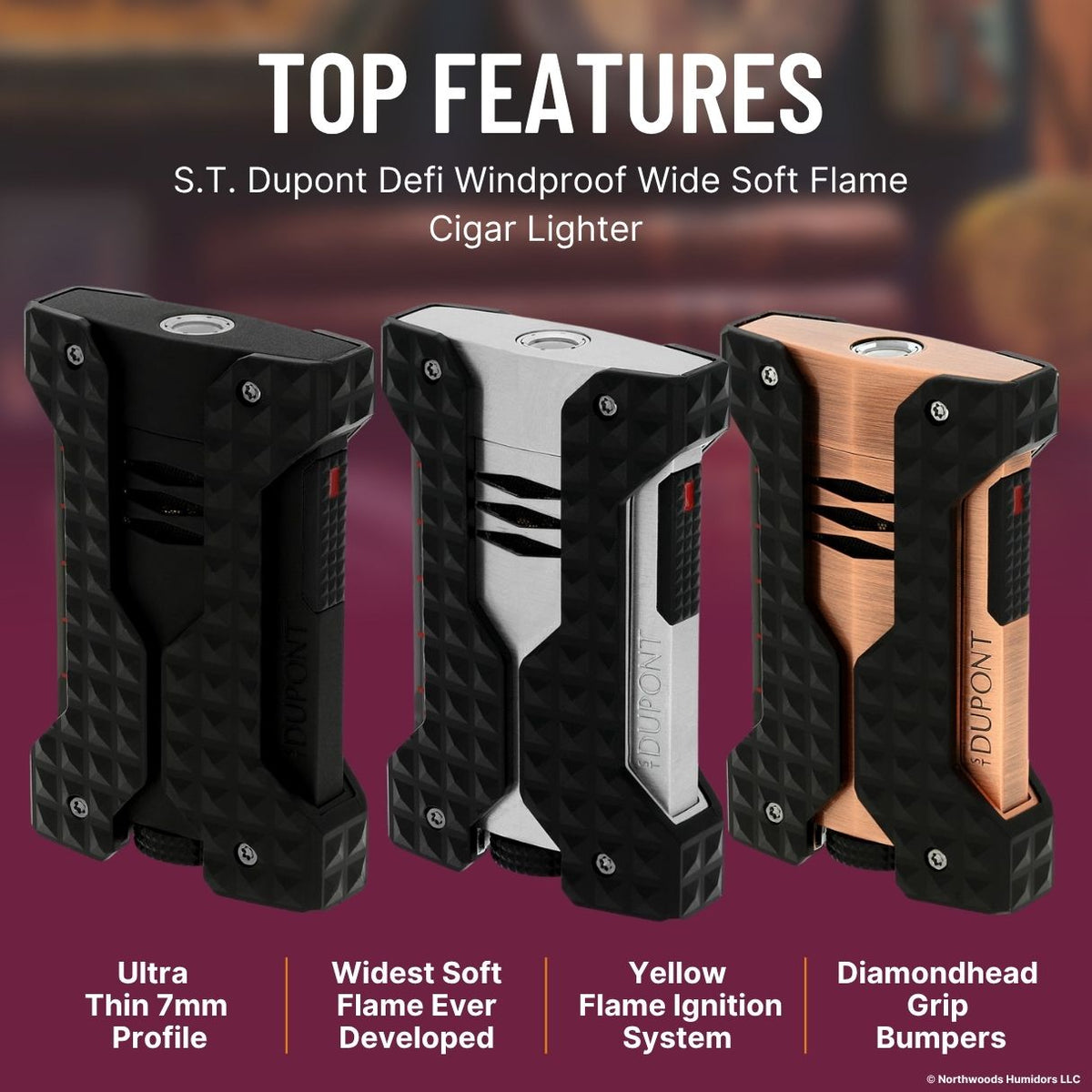 S.T. Dupont Defi Windproof Wide Soft Flame Cigar Lighter -Top Features Image