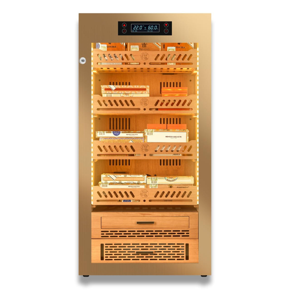 Yohtron YC-248G Premium Series Gold 1200-Cigar Electric Humidor - Front