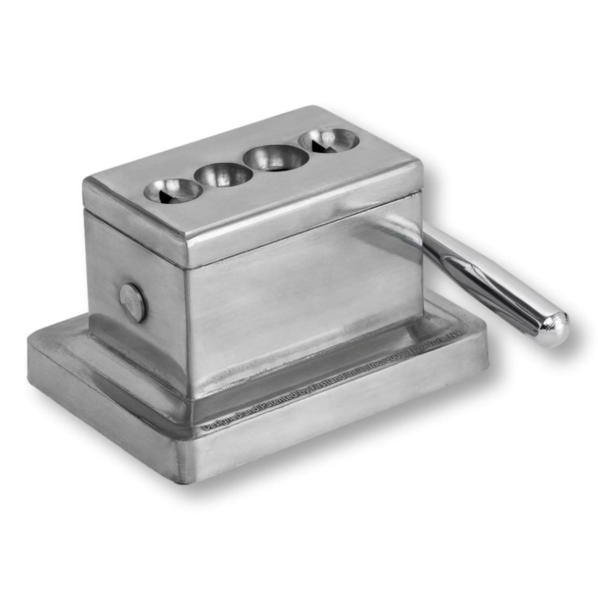 Quality Importers 60 Ring Gauge Stainless Steel Table Top Cigar Cutter  - Right Facing with Handle Down