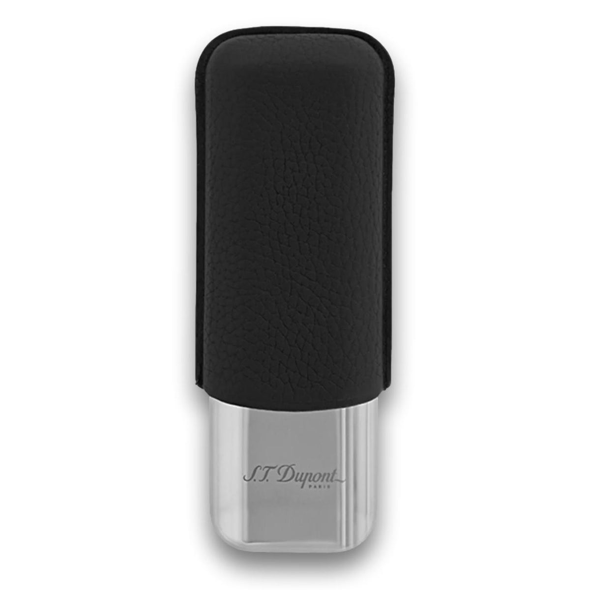 S.T. Dupont Leather and Chrome Metal 2-Finger Hard Cigar Cases
