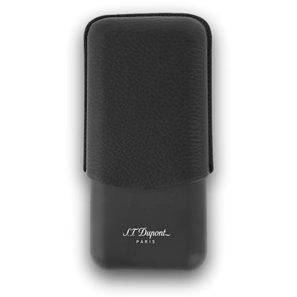S.T. Dupont Leather and Matte Black Metal 3-Finger Hard Cigar Cases
