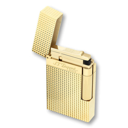 S.T. Dupont Line 2 Double Soft Flame Cigar Lighter - Diamond Head Gold - Lid Flipped Open