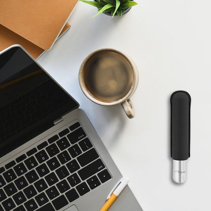 S.T. Dupont Leather and Chrome Metal 1-Finger Hard Cigar Cases - Black and Chrome -Flatlay