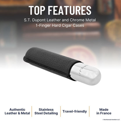 S.T. Dupont Leather and Chrome Metal 1-Finger Hard Cigar Cases - Black and Chrome - Top Features
