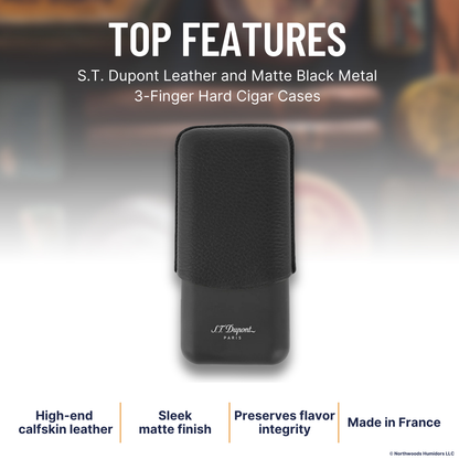 S.T. Dupont Leather and Matte Black Metal 3-Finger Hard Cigar Cases - Black and Matte Black - Top Features