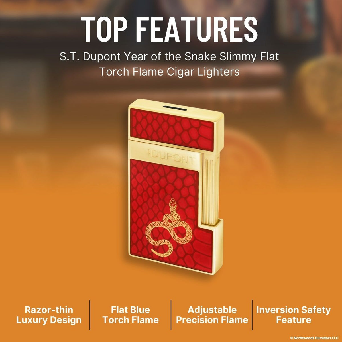 S.T. Dupont Year of the Snake Slimmy Flat Torch Flame Cigar Lighters - Red -  Top Features