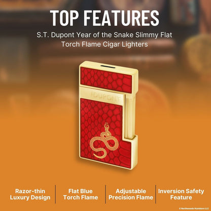 S.T. Dupont Year of the Snake Slimmy Flat Torch Flame Cigar Lighters - Red -  Top Features