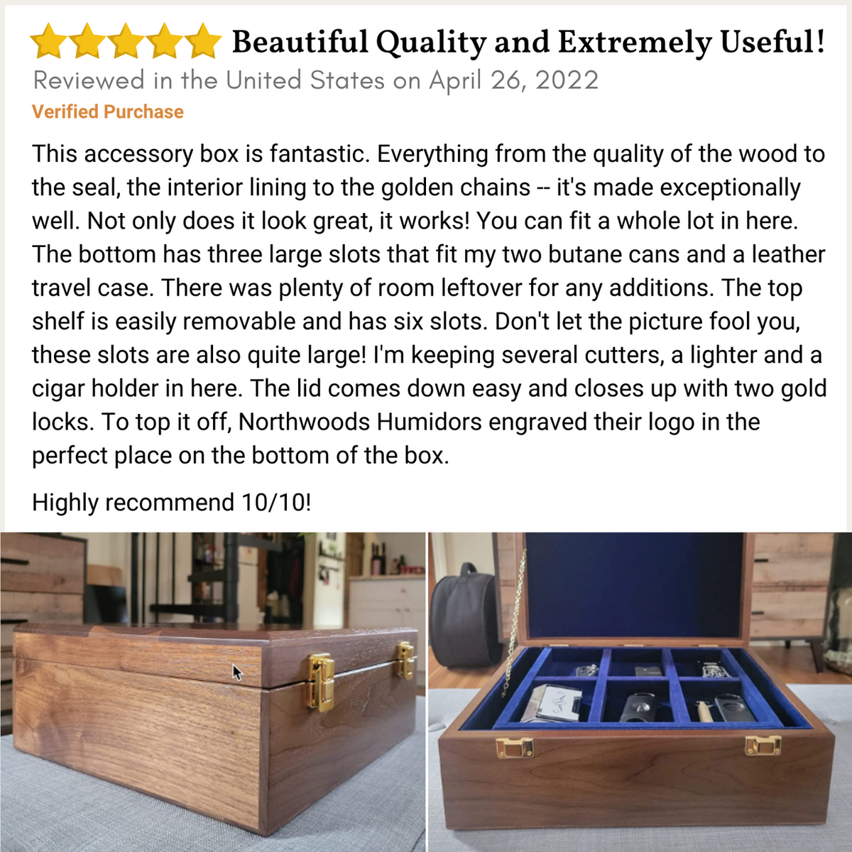 Northwoods Humidors Dark Walnut Wood Cigar Accessories Box