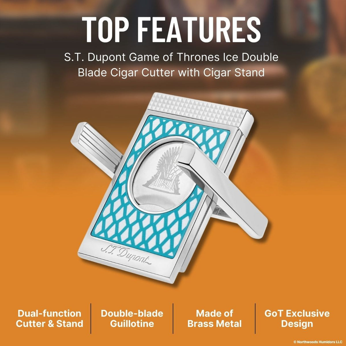 S.T. Dupont Game of Thrones Ice Double Blade Cigar Cutter with Cigar Stand - Top Features