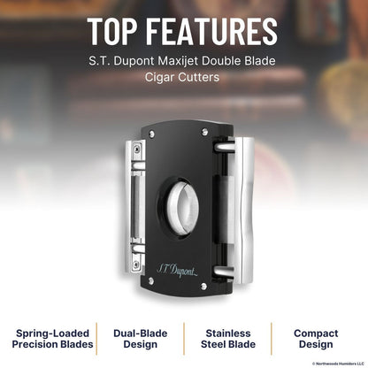 S.T. Dupont Maxijet Double Blade Cigar Cutters - Black Chrome - Top Features