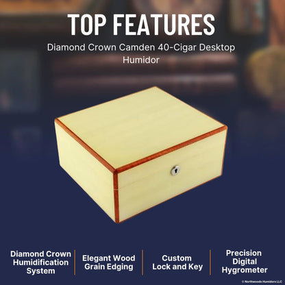 Diamond Crown Camden 40-Cigar Desktop Humidor - Top Features