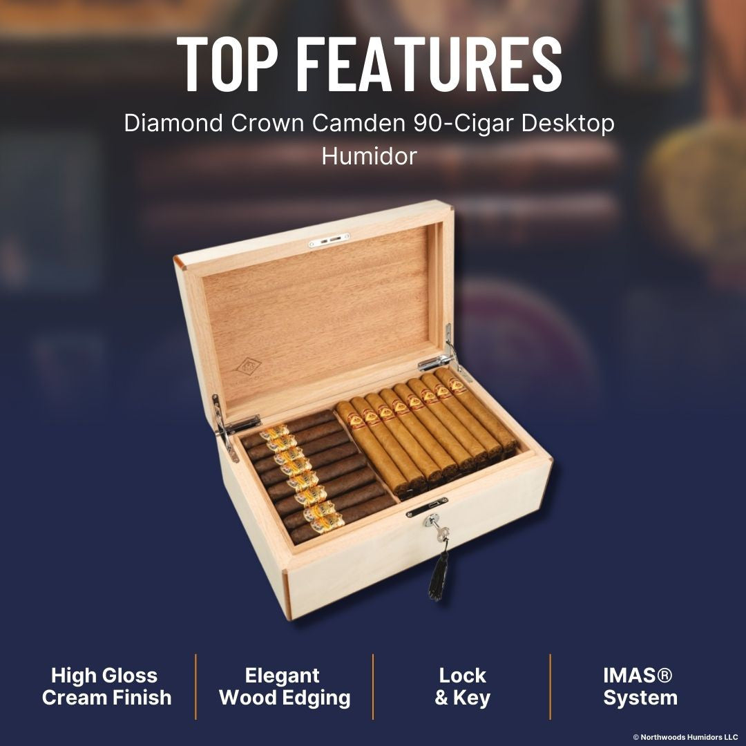 Diamond Crown Camden 90-Cigar Desktop Humidor - Top Features