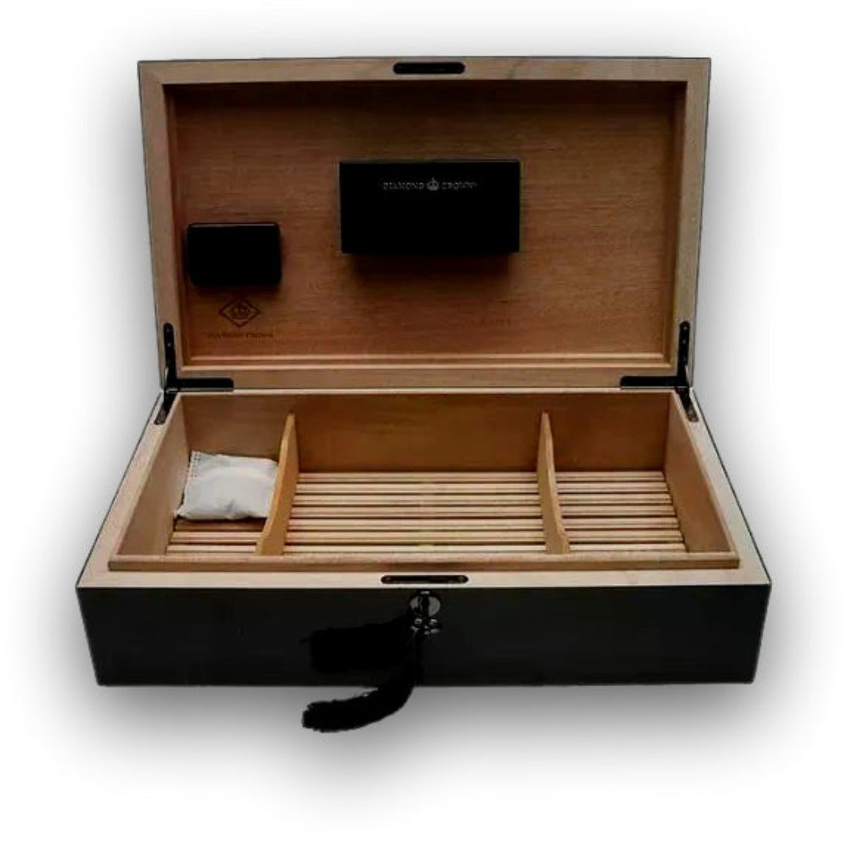 Diamond Crown Greywood 100-Cigar Desktop Humidor - Open Lid