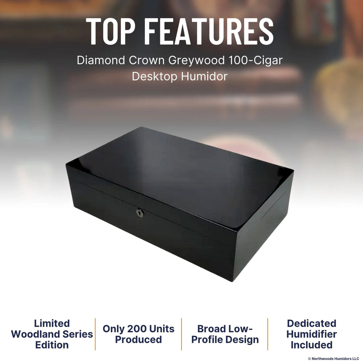 Diamond Crown Greywood 100-Cigar Desktop Humidor - Top Features