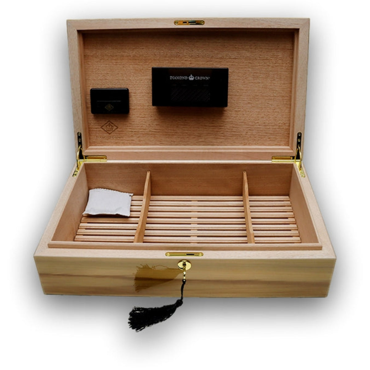 Diamond Crown Birch 100-Cigar Desktop Humidor - open Lid