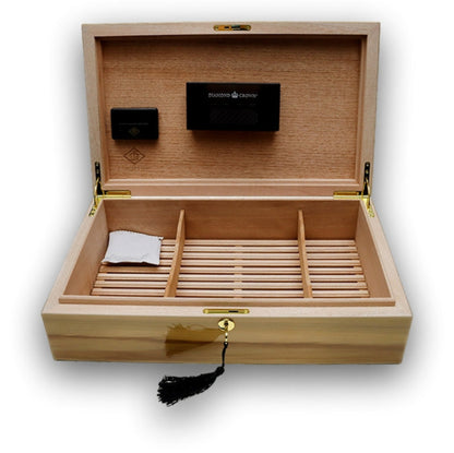 Diamond Crown Birch 100-Cigar Desktop Humidor - open Lid