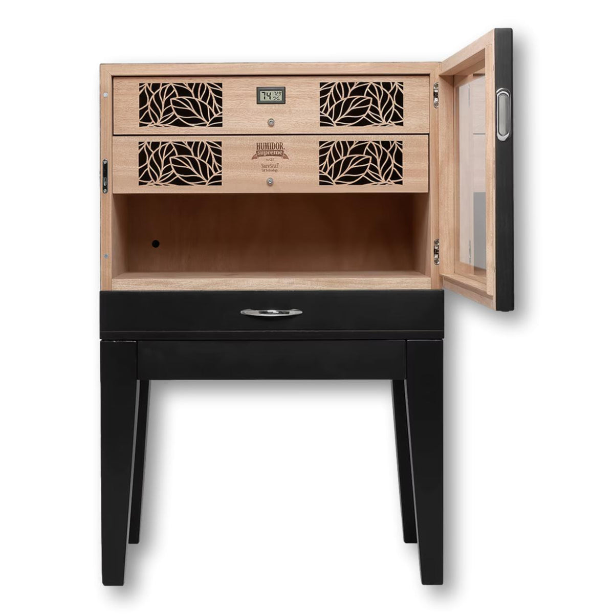 Humidor Supreme Balthazar II End Table 1,024-Cigar Humidors - Black Oak - Front when Opened