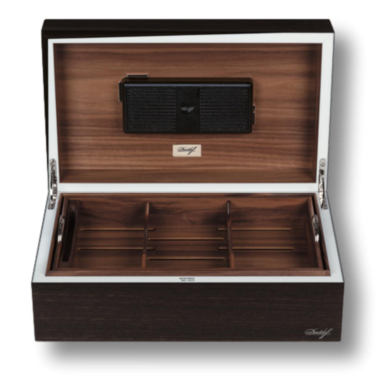 Davidoff Air De Famille Series I Smoked Oak Ambassador Matt 80-Cigar Desktop Humidors - Lid Flipped Open