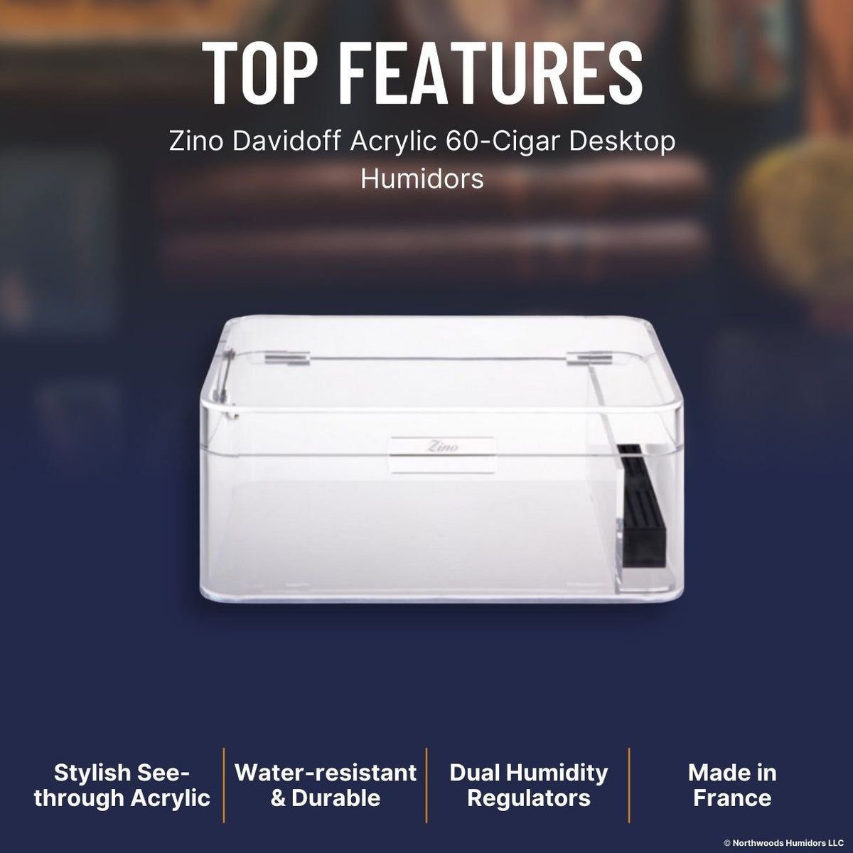 Zino Davidoff Acrylic 60-Cigar Desktop Humidors - Clear - Top Features