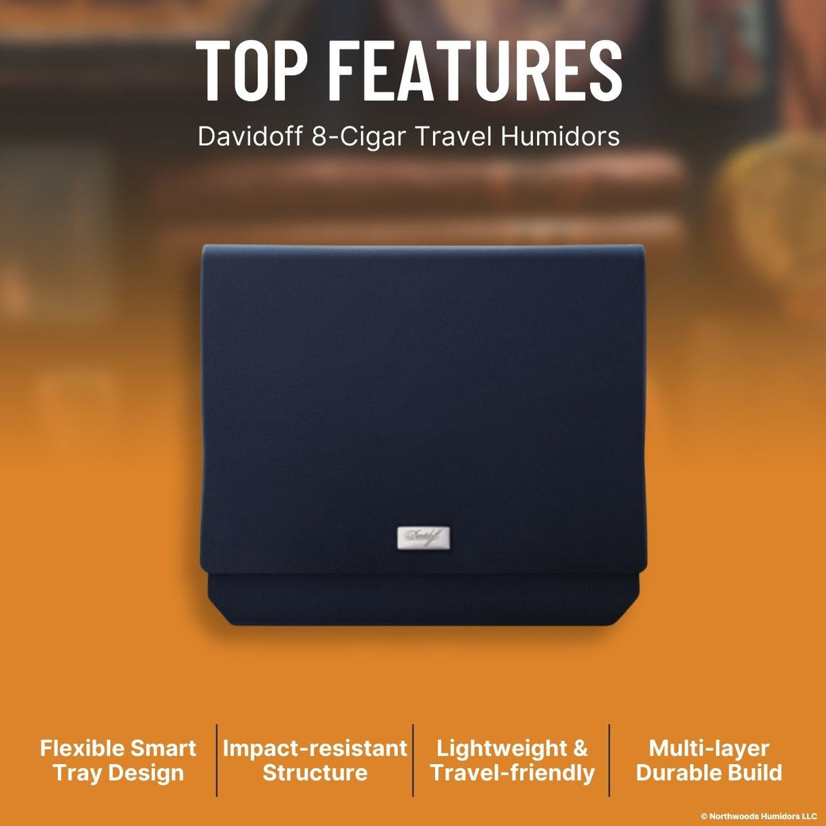 Davidoff 8-Cigar Travel Humidors - Business Navy Blue - Top Features