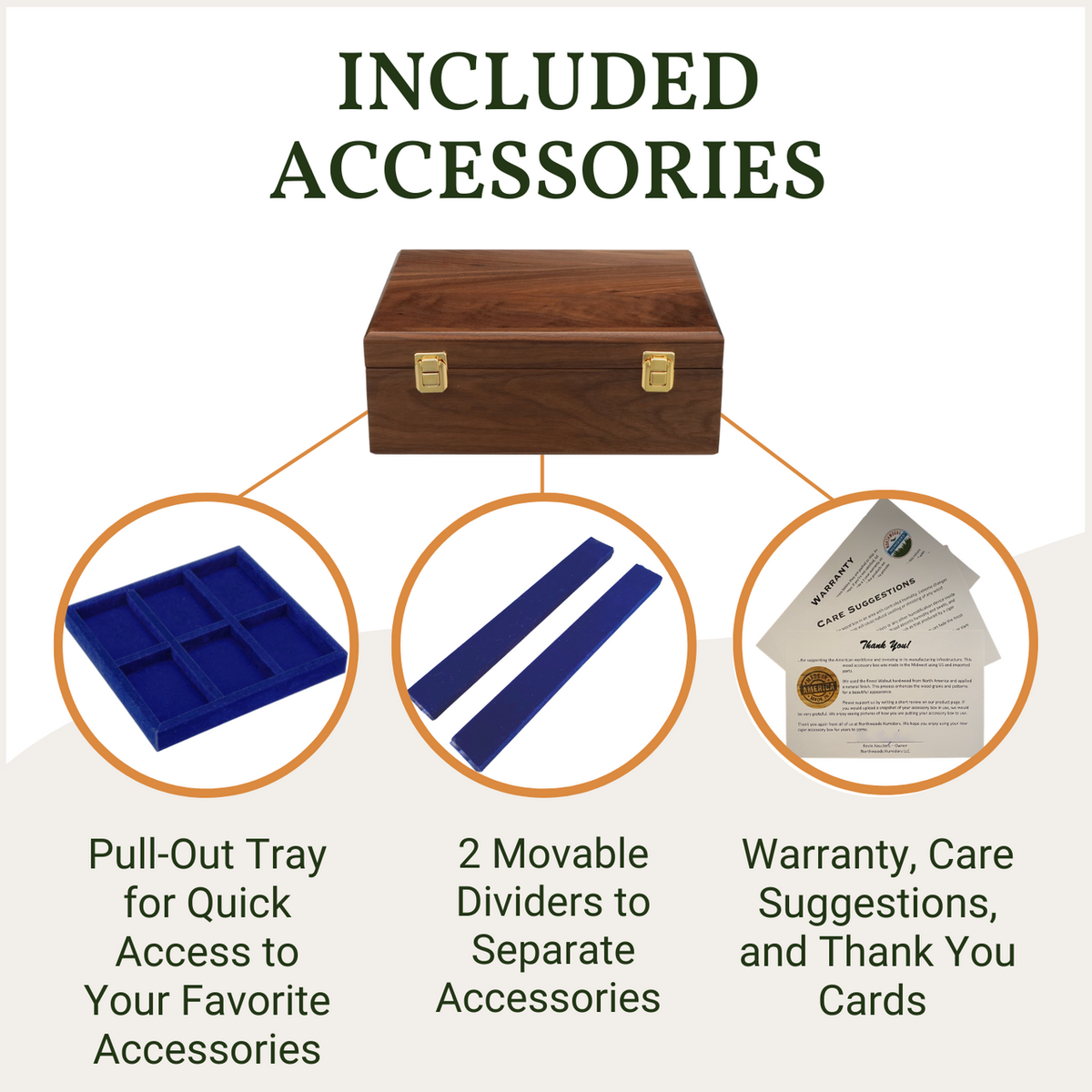 Northwoods Humidors Dark Walnut Wood Cigar Accessories Organizer