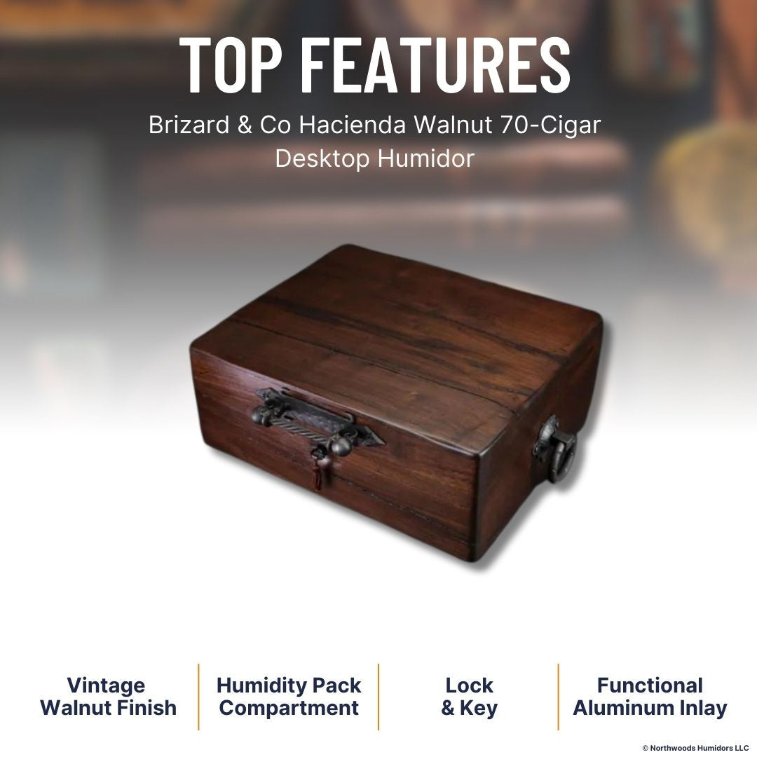 Brizard & Co Hacienda Walnut 70-Cigar Desktop Humidor - Top Features