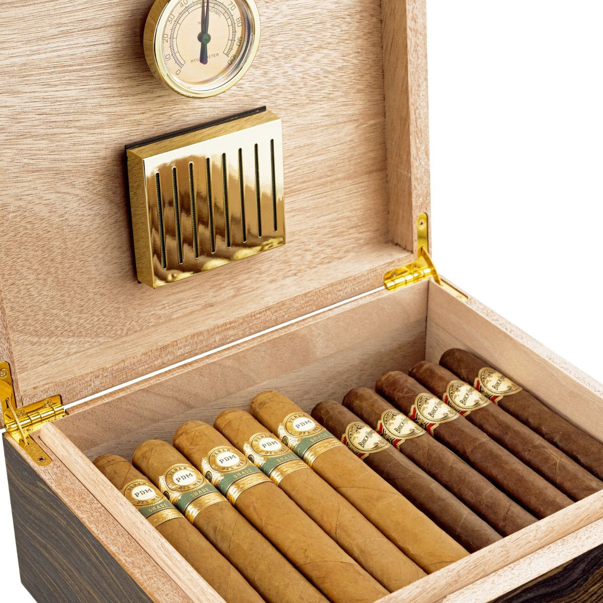Craftsmans Bench Calico 65-Cigar Desktop Humidor - Interior Details