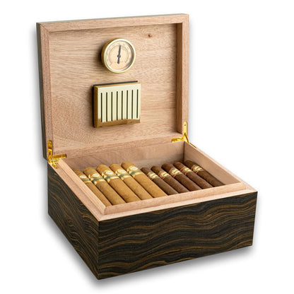 Craftsmans Bench Calico 65-Cigar Desktop Humidor - Lid Flipped Open