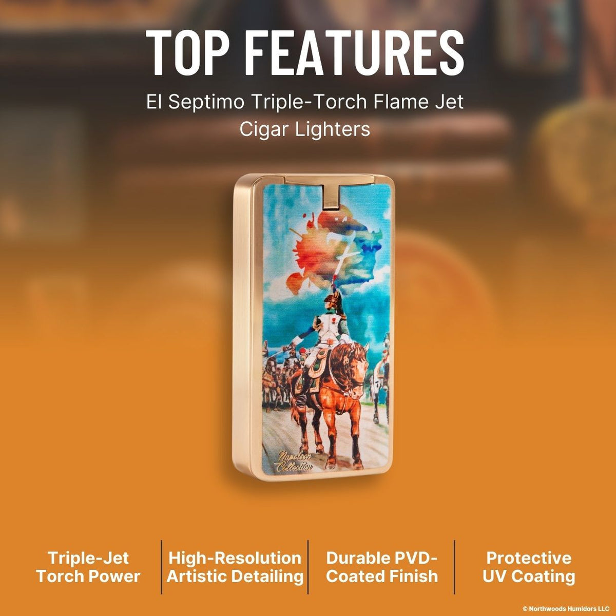 El Septimo Triple-Torch Flame Jet Cigar Lighters - Emperor Napoleon - Top Features