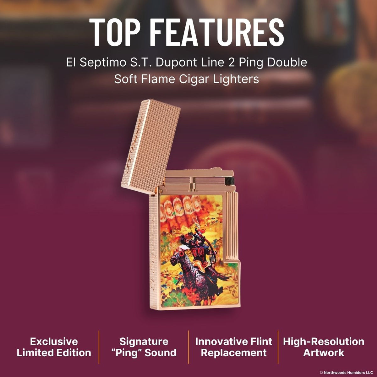 El Septimo Triple-Torch Flame Jet Cigar Lighters - Emperor Napoleon - Top Features