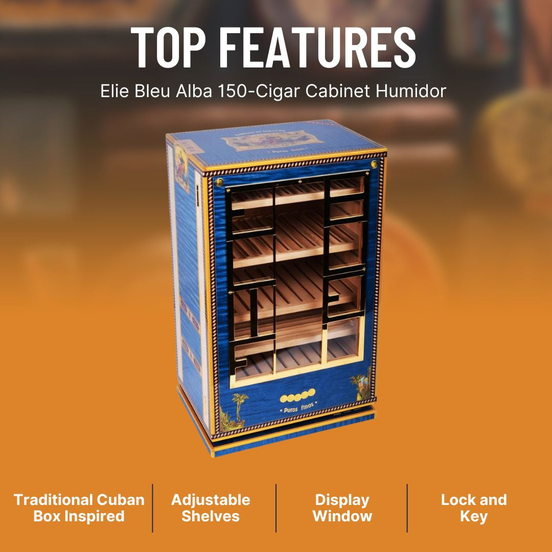 Elie Bleu Alba 150-Cigar Cabinet Humidor - Blue  - Top Features