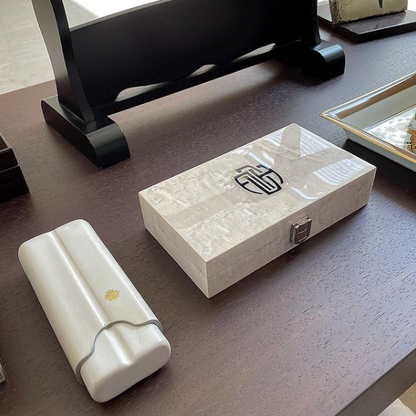 Artigiani Del Re Primo Fiore Leather 2-Finger Cigar Case - 2020 Limited Edition Collection - White Ivory  - Lifestyle
